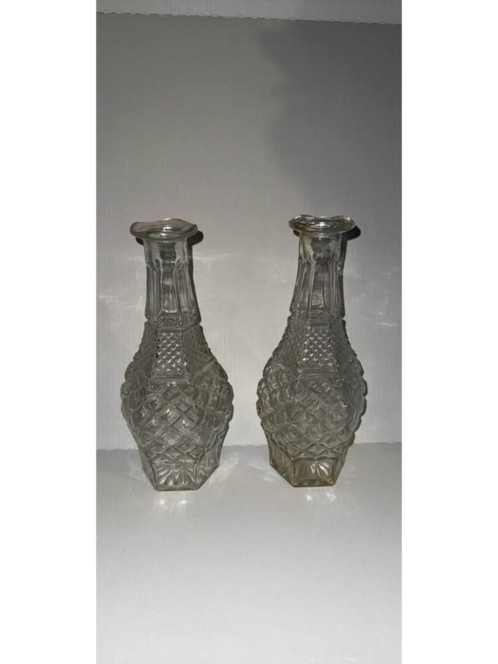 Pair of Decorative Diamond Pattern Glass Vases